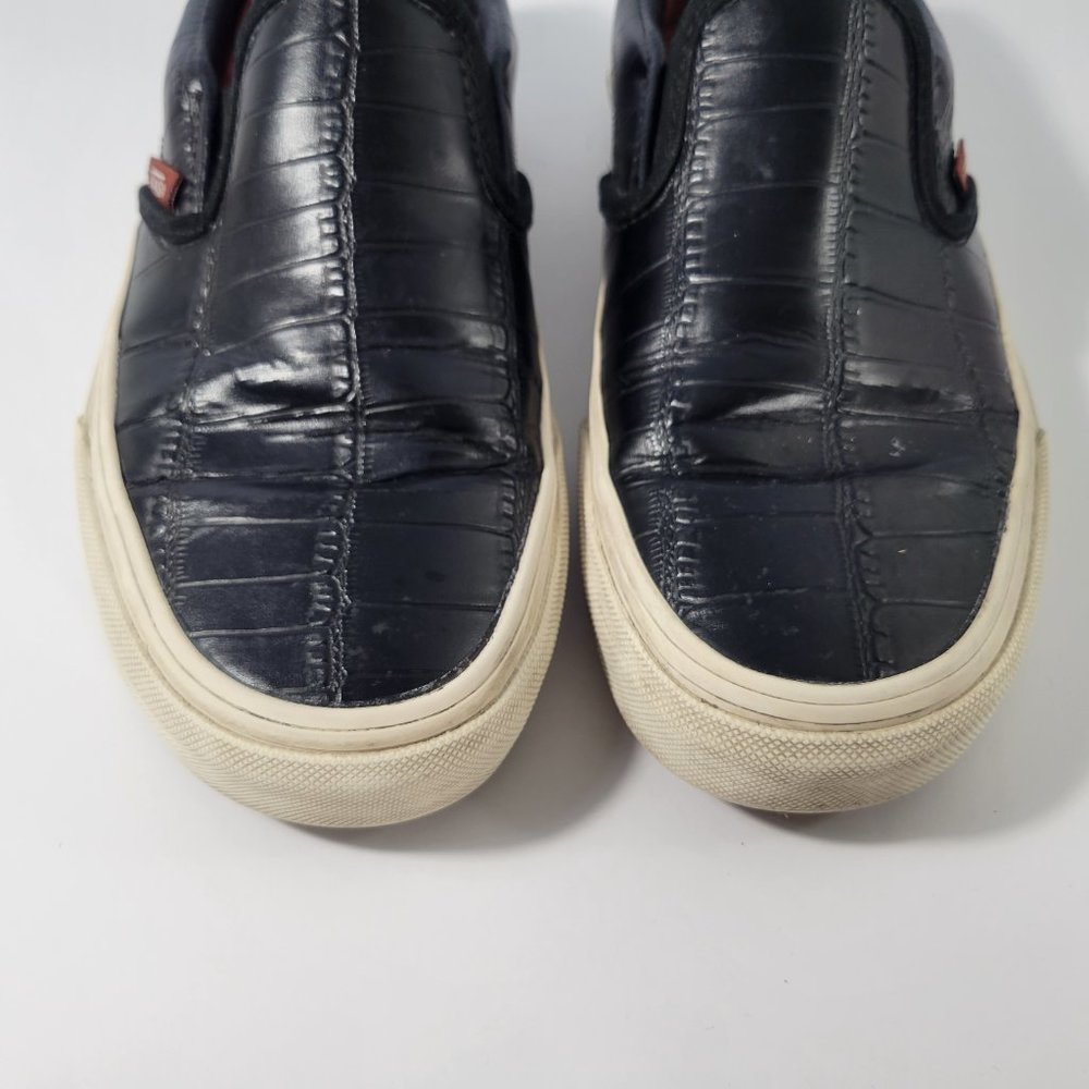 Vans Black Croc Embossed Leather Slip Ons Unisex Women's Size 6, Men's Size 4.5 - Picture 9 of 11